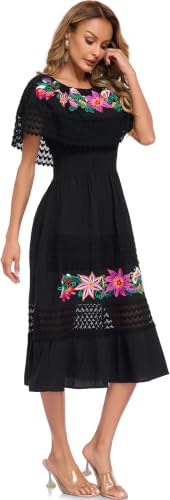 Image of YZXDORWJ Women Embroidered Mexican Peasant Casual Sexy Lace Off-Shoulder Long Dress