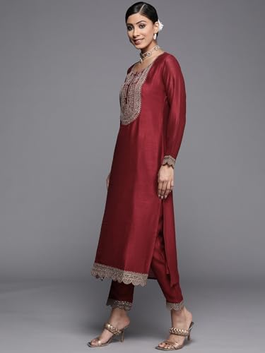 Image of Libas Embroidered Silk Straight Kurta