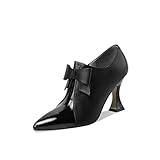 TinaCus Women's Genuine Leather Handmade Sexy High Spool Heel Patent Pointed Toe Side Zipper Pump Shoes with Cute Bow (Black, US9)
