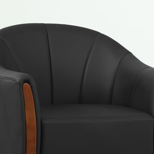 Image of Couchus 360 Swivel Accent Chair, Modern Leather Barrel Club Chair with Leather Upholstery and Sturdy Wood Base, Comfortable Armchair for Living Room, Bedroom, Reading Nook, Black