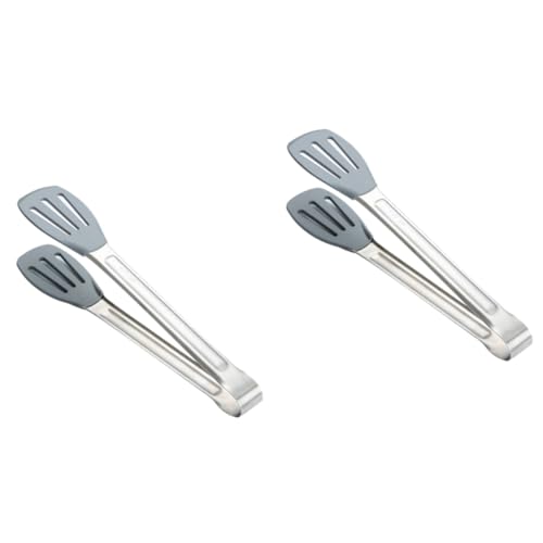 ABOOFAN 2 Pièces Pinces Alimentaires Pinces Antiadhésives Buffet De Bonbons Griller Pince à Pince Pincettes En Acier Inoxydable Miniature Barbecue Antiadhésif En Silicone Bifteck Gâteau