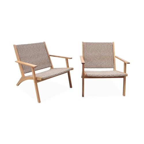 sweeek - Lot de 2 fauteuils Relax en Bois et en résine Effet paillage Belize 62 x 78 x 67 cm