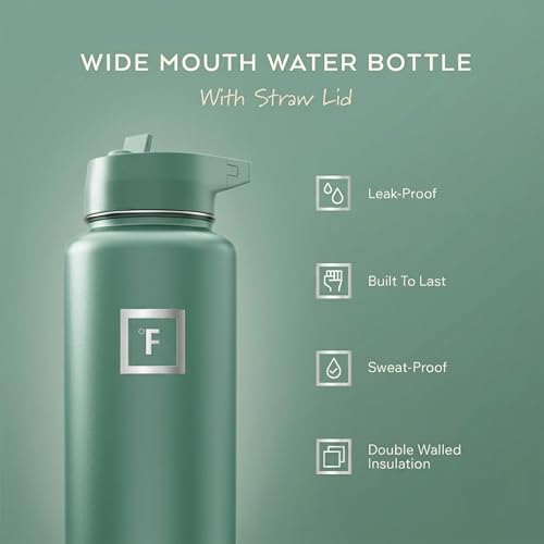 Image of IRON FLASK 40 oz Wide Mouth Water Bottle with Straw | Insulated Stainless Steel Sports Water Bottle with Leakproof Straw Lid - BPA Free, Cold 24 Hrs, Sweat Free (Sage)