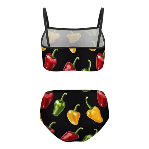 Colorful Chili Pepper Girls Bikini Swimsuit Two Piece Bathing Suit Beach Swimwear2