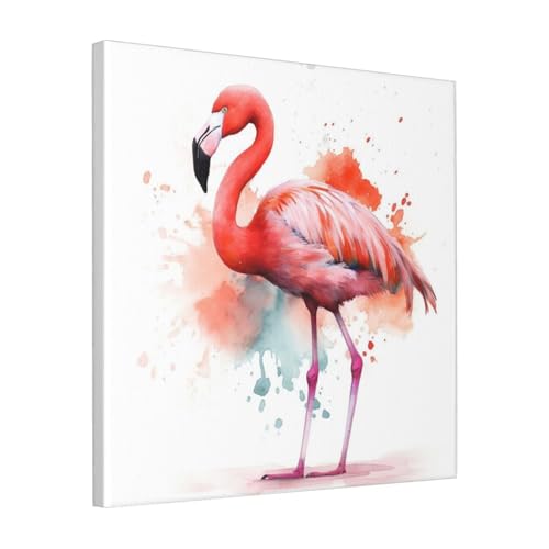 Peinture aquarelle flamant rose en toile moderne carrée de 40 cm