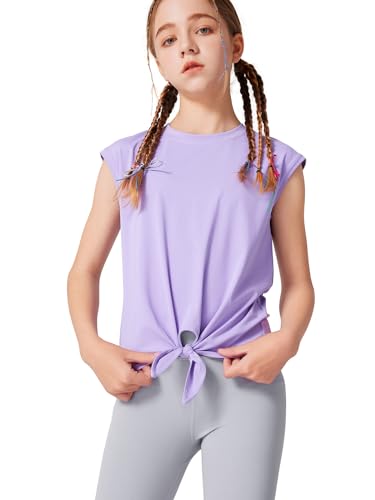 Image of LaBeca Girls T-Shirt Tie Knot Front Tops Summer Shirt Crewneck Cap Sleeve Tee for 4-14 Years