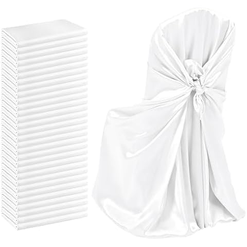 YMHPRIDE 30 PCS White Chair Covers 43x55 inch Universal Self Tie Satin Chair Covers for Wedding, Washable Chairs Slipcover Most Chairs, Silky Chair Cover Protector for Wedding Party Banquet Hotel Cover