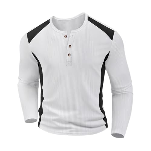 Camisas blancas camisa de punto de manga larga para hombre de manga larga con botones, camiseta casual para otoño e invierno, cómoda, elegante, bicolor cuello redondo camisa hombre cuello estrecho