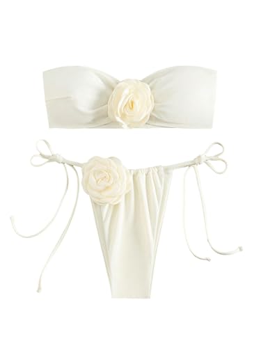 Green Floral Bandeau High-Cut Bikini Set