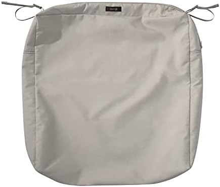 Classic Accessories Ravenna Water-Resistant 23 x 23 x 5 Inch Square Outdoor Seat Cushion Slip Cover, Patio Furniture Chair Cushion Cover, Mushroom, Patio Furniture Cushion Covers