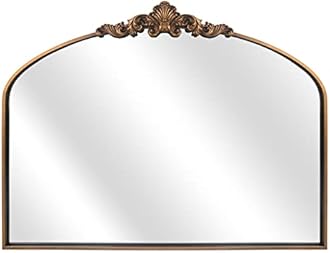 WAMIRRO Arched Mirror,Gold Traditional Vintage Ornate Baroque Mirror,Antique Brass Mirror for Entryway/Fireplace/Living Room/Hallway/Bathroom.36“X30“ Gold