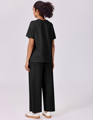 PINSPARK 2 Piece Sets for Women Soft Short Sleeve Matching Lounge Set Wide Leg Pants Tracksuit Travel Summer Outfits 20252