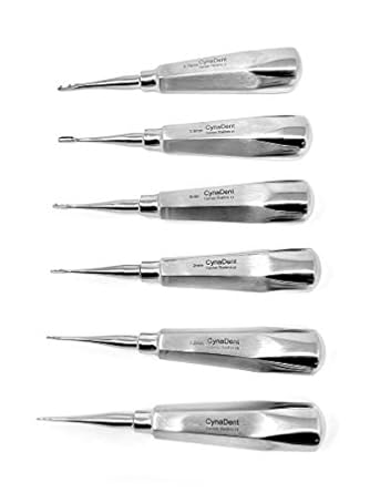 Dental Root Extracting Elevators Set of 6 - Luxating Sizes 0.75mm, 1.5mm, 2mm, 3mm, 3.5mm and 3.75mm Premium Stainless Steel