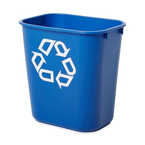 Rubbermaid Commercial Products FG295573BLUE Plastic Resin Deskside Recycling Can, 3.5 Gallon/13 Quart, Blue Recycling Symbol