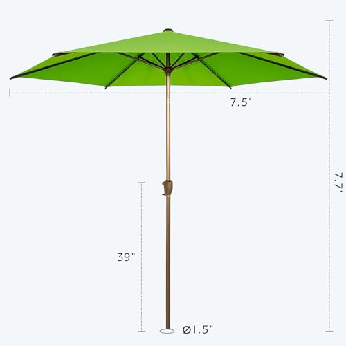 Image of Abba Patio 7.5FT Outdoor Patio Umbrella Outdoor Table Umbrella with Crank Market Umbrella 6 Sturdy Ribs UV Protection Waterproof and Push Button Tilt for Garden Deck Backyard Pool,Apple Green