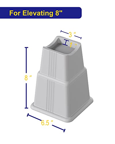 Nachell Adjustable Bed Furniture Risers 8 Pack Bed Lift Risers Elevation In Heights 3, 5 Or 8 Inches Heavy Duty For Caster Wheels Or Posts Of Bed Table Couch, Support Up To 2500 Lbs. (Grey) #TOP4