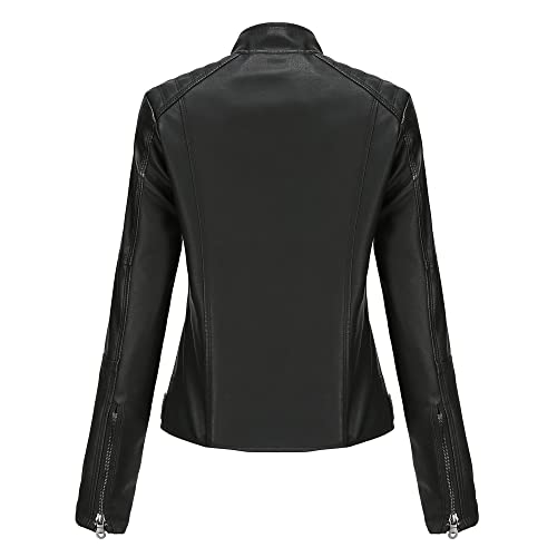Women's Faux Leather Jacket, Casual Fashion Coat, Black2