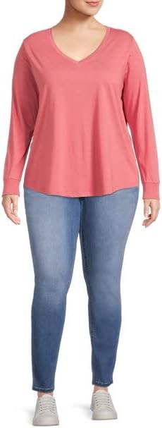 Terra & Sky Sheer Salmon(Pink) Women's Plus Size Long Sleeve V-Neck T-Shirt-(4X) - Image 2
