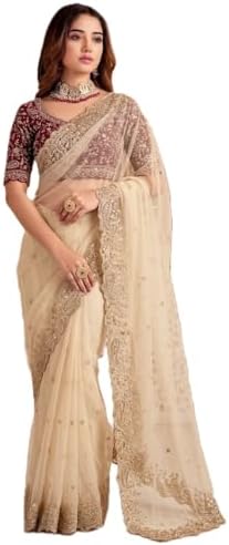 Pandadi Saree Women's Georgette Embroidery Work Saree With Unstitched Blouse Piece 4432PS1