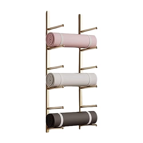 Estante de almacenamiento de pared para esterilla de yoga, organizador de gimnasio montado en la pared para esterillas de yoga y accesorios