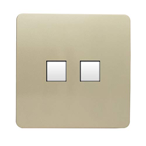 Trendi 2 Gang Artistic Modern Glossy Screwless PC CAT 5 or 6 & Telephone Socket Champagne Gold