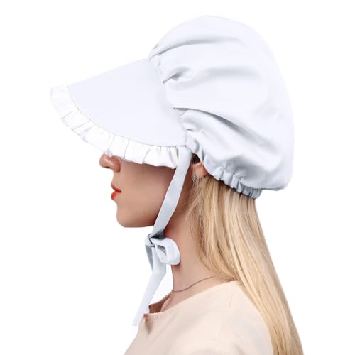 C-ZOFEK Women's Colonial Cap Medieval Bonnet Hat for Cosplay Headwear (White)