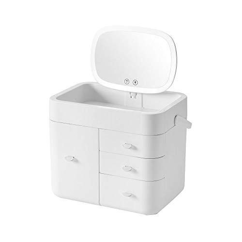 Preisvergleich Produktbild Hojkl Aufbewahrungsbox für Kosmetika Illuminated Aufbewahrungsbox Make-up Spiegel Desktop-LED-Licht Dressing Spiegel kosmetischen Aufbewahrungsbehälters (Color : White, Size : One Size)