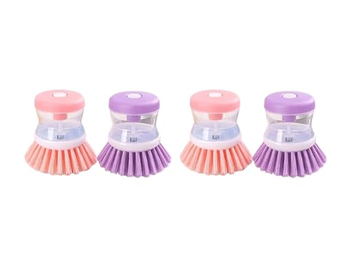 Image of Dish Scrub Brush with Soap Dispenser | Liquid Filling Kitchen Scrubber | Easy Press Cleaning Brush for Utensils | Sink & Home Use Pack of 4