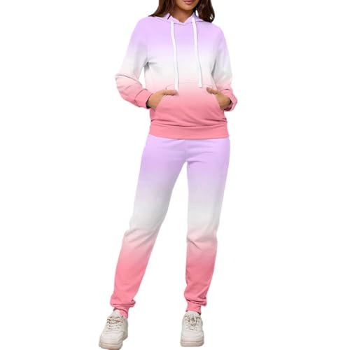 PINSV Sweatsuit Outfits For Women 2 Piece Set Casual Jogging Suits Tracksuits Long Sleeve Hoodie Sweatshirts Drawstring Sweatpants Two Piece Sets Purple Pink Gradient XL2