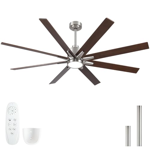 Image of Rayqueen 62 Inch Brushed Nickel Ceiling Fans with Lights and Remote,Downrod