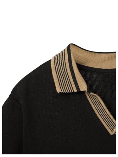 SweatyRocks Boy's Long Sleeve T Shirts Collared Drop Shoulder Letter Patched Casual Golf Shirts3