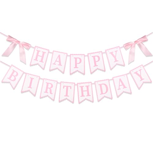 Pink Bow Birthday Banner, Happy Birthday Pink Banner