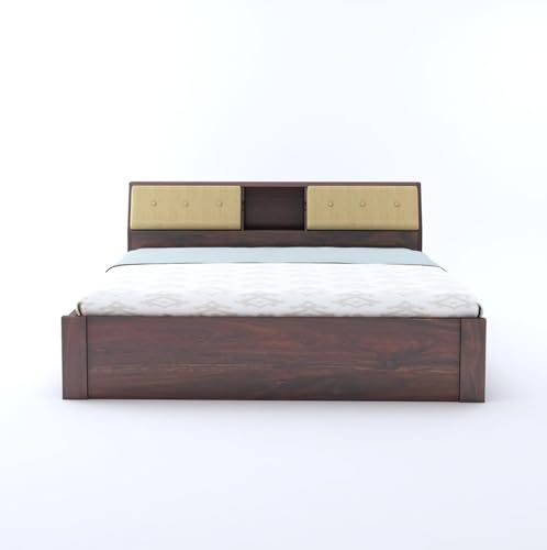 Image of TG Furniture Sheesham Wood Queen Size Bed with Storage | Wooden Double Bed with Hydraulic Storage for Bedroom & Hotel | Platform Cot Bed Palang | 78X 60 Inch, Walnut Finish
