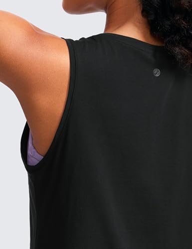 Image of CRZ YOGA Pima Cotton Cropped Tank Tops for Women Workout Crop Tops High Neck Sleeveless Athletic Gym Shirts