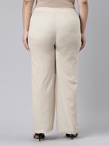 Image of GO COLORS Women Blue Stripe Cotton Wide Pants