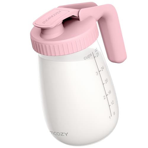 Image of Momcozy Breast Milk Pitcher, Resistant to Heat and Cold Abrupt Temp Swings, No Leak Breast Milk Fridge Storage Container With Wide Mouth, Fast Baby Formula Maker, Breastfeeding Essentials, Pink