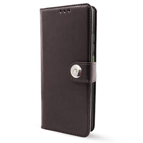 Image of Pikkme itel P55 5G Flip Cover Leather Finish | Inside TPU with Card Pockets | Wallet Stand and Shock Proof | Complete Protection Button Flip Case (Coffee)