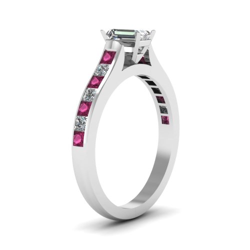 Image of 55Carat Choose Your Gemstone Cathedral Channel Set Diamond CZ Ring Sterling Silver Emerald Shape Side Stone Engagement Rings Matching Jewelry Wedding Jewelry Easy to Wear Gifts US Size 4 to 12