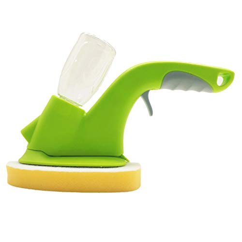 Dish Brush With Soap Dispenser/spray- Includes Grout Brush, Sponge & Microfiber Cloth Can Be Use For Kitchen Pan, Pot, Sink, Dish Washing, Bathroom, Bathtub As Well As A Window Cleaning Tool