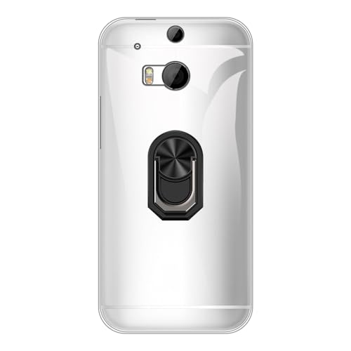 UOGNADGD Flexible Case + Ring Holder Compatible with HTC One M8 Phone Shockproof Cover & Magnetic Mecha Style Finger Grip Kickstand (Clear+BlackRing)