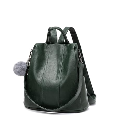 myfriday Mochila feminina de couro vintage, mochila macia com bolso antirroubo conversível bolsa de ombro (verde escuro)