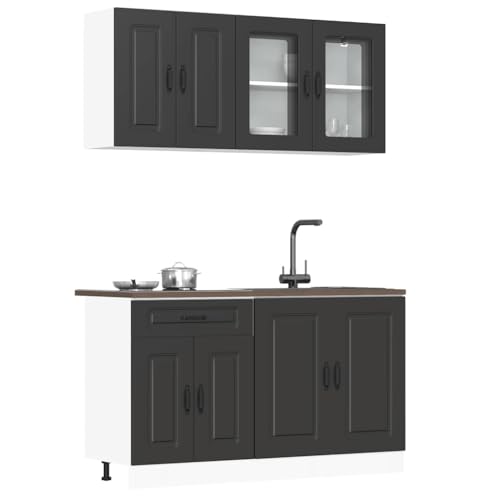 Iiaky Juego de Muebles de Cocina 4 Piezas Madera Mueble de Cocina Cocina Completa Muebles De Cocina por Modulos-Negro-4 pzas