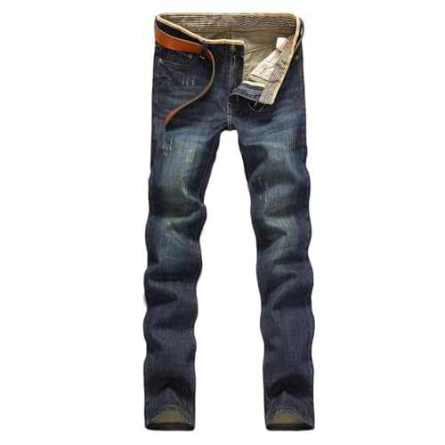 Straight Fit Jeans, Youth Mid Rise Men's Long Pants(37) Blue