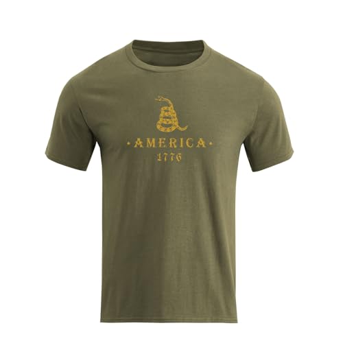 H HYFOL Mens Graphic T-Shirts America 1776 with Snake Cotton Short Sleeve Crewneck Casual Regular Tee Shirts(Army Green XXL)