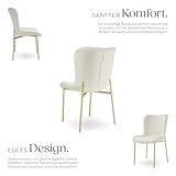tectake® Polsterstuhl, Bouclé Stoff, Stuhl für Küche, Esstisch, Sessel für Schminktisch, oder Cocktailsessel, als Elegante Esszimmerstühle oder Wohnzimmerstühle für edles Dining - Bouclé weiß/Gold