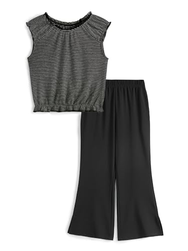Image of Girls Clothes Summer 2 Piece Outfits Tie Knot Tops Bell Bottoms Cap Sleeve Kids 2025 Vacation Trendy