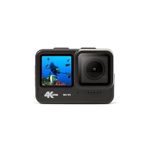 Trevi GO 2600 4K Action Cam 4K Ultra HD WiFi con Doppio Display IPS, Videocamera Subacquea Impermeabile 21m, Obiettivo 140° Wide, Ideale per Sport, Vlogging, Viaggi, Kit Accessori Incluso