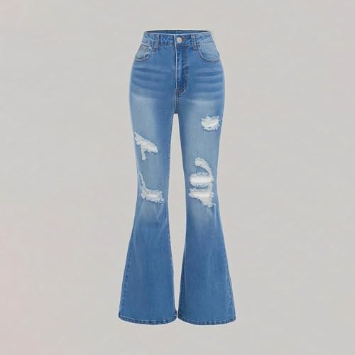 Girls Ripped Bell Bottom Jeans High Elastic Demin Pants Teen Wide Leg Y2k Streetwear Casual Loose Trousers Clothes2