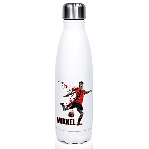 GRAZDesign Trinkflasche Sport Edelstahl personalisiert Name, auslaufsicher Einschulung Geschenk, Thermosflasche Sportflasche Kinder/Erwachsene 500ml Fussball Rot