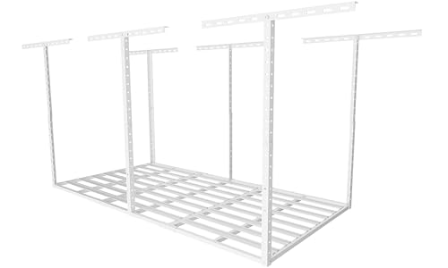 Image of SunsGrove 3x6 Garage Storage Overhead Rack Organization, Adjustable Ceiling Mounted Storage Racks, 800LBS Weight Capacity, 22 inch-40 inch Ceiling Dropdown, White
